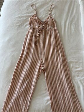 O'Neill Pink and Cream Striped Tie-Front Jumpsuit